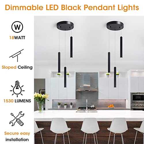 Modern Pendant Lighting 5-Light Linear Chandeliers Dimmable LED Pendant Lights Kitchen Island Lighting with Matte Black Finish and Acrylic Shades for Kitchen Island and Dining Room…