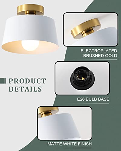 Ceiling Light Fixture, Hallway Ceiling Light with Gold Plate and Matte Black Shade, Modern Simple Style Porch Light Fixtures Semi Flush Mount (Black)