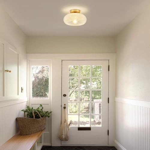 Black Semi Flush Mount Ceiling Light, Mid-Century Modern Glass Hallway Light Fixture Ceiling Mount, Vintage Close to Ceiling Light Fixtures for Bedroom, Entryway, Kitchen, Bathroom, 11 Inch