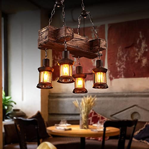 8 Lights Industrial Retro Wooden Chandelier Pendant Light Island Hanging Ceiling Fixture Vintage Farmhouse Wood Light Adjustable Chain for Home Cafe Bar Restaurant (39.4")