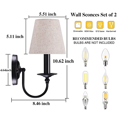 Gold Wall Sconces Set of Two, Modern Sconces Wall Lighting Vintage Wall Light Fixtures with Fabric Lampshade, Bedside Wall Lamps for Bedroom Living Room Hallway Entryway