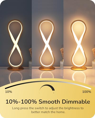 Modern LED Table Lamp, Minimalist Bedside Lamp with Solid Wood Base, 3 Way Dimmable, 3000K/4500K/6000K, 470LM, Black Gold Square Geometric Nightstand Lamp for Living Room, Bedroom, Office