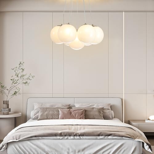 23" Bubble Globe Chandelier, 13-Light Globe Chandelier Light Fixture, Pendant Light Fixture with Milky White Glass Big Balls for Bedroom Dining Room Living Room(G9 Bulbs Included, UL Listed)