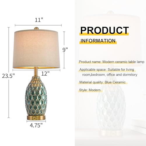 Modern Ceramic Table Lamp Set of 2 Industrial Boho Metal Bedside Lamp for Living Room Office Nightstand Lamp for Bedroom