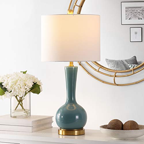 Lighting Collection Gaetna Modern Contemporary Ivory Glass 27-inch Bedroom Living Room Home Office Desk Nightstand Table Lamp (LED Bulb Included)