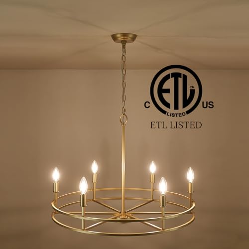 Gold Chandelier 9-Light Dining Room Chandelier Over Table Master Bedroom Chandelier Lighting Round Living Room Chandelier Light Fixture for Foyer, Bathroom, Solid Metal,35in