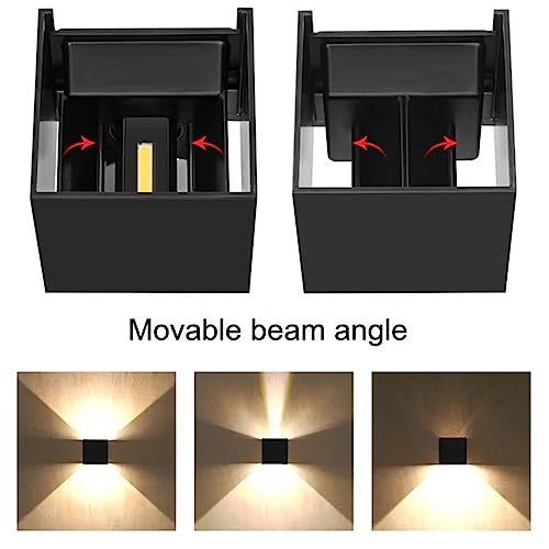 2 Pack LED Outdoor Wall Lights Exterior/Interior, Up and Down Lights IP65 Waterproof Wall Sconces, Square Aluminum Outdoor Wall Lighting Fixtures, Modern Black 12W 3000K Warm Lights