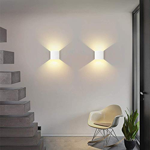 Modern Wall Sconce Mini 10W White Hardwired, Set of 2 Up Down Wall Mount Lights Indoor Mini Metal LED Wall Lamp for Living Room Bedroom Hallway Decor, Warm White, O1181TP