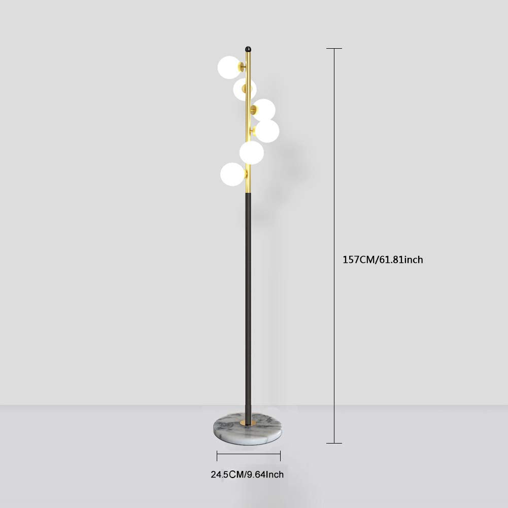 White Glass Shade and Marble Base Elegant Modern Creative Floor Lamp for Living Room,Bedroom,Office,6 Lights