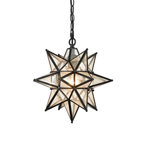 Moravian Star Pendant Light 20-Inch Large Hanging Ceiling Light Modern Gold Finish with Seeded Glass Adjustable Chain