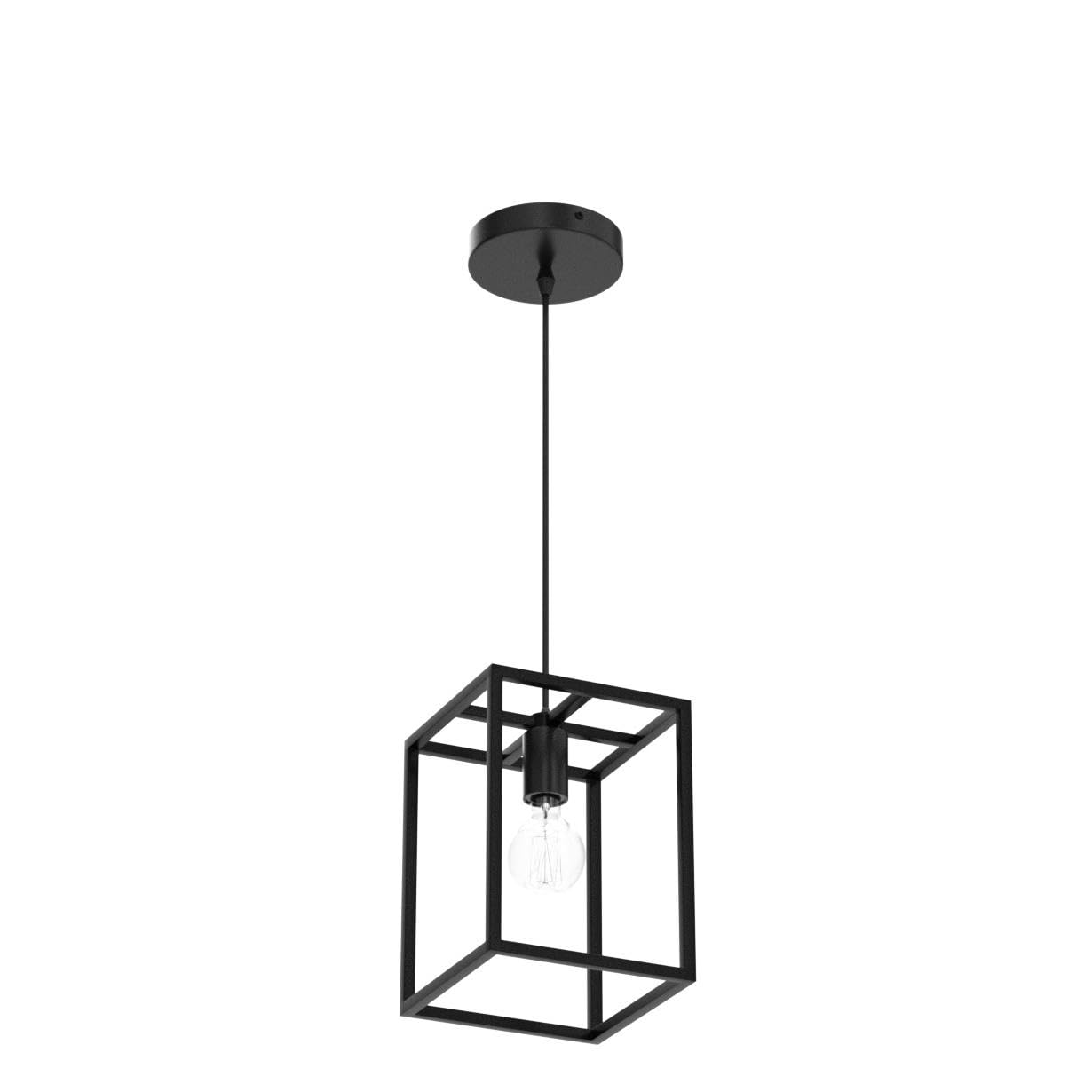 1 Light Black Lantern Pendant Light Fixture, Rustic Hallway Chandelier Lighting with Adjustable Cord, Rectangle Metal Cage Hanging Lights for Foyer/Kitchen Island/Bar/Entryway, 1XE26 Base