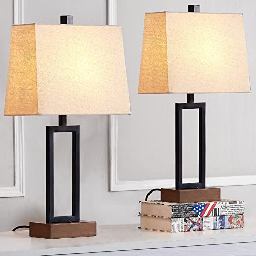 23.5" Touch Control Table Lamps, Metal Bedside Lamp for Bedroom Set of 2 with USB A+C Ports & AC Outlet, 3-Way Dimmable Nightstand Lamp for Living Room (LED Bulb Included)