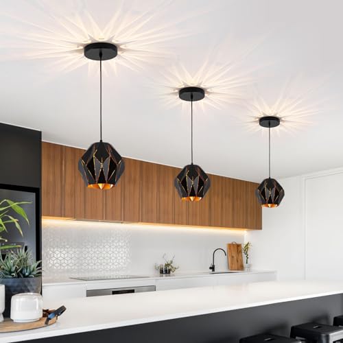 Industrial Black Pendant Light Fixture, Metal Pendant Lighting Chandelier with Geometric Diamond Shade Ceiling Vintage Pendant Lamp for Kitchen Island Dining Living Room Bedroom 1- Light