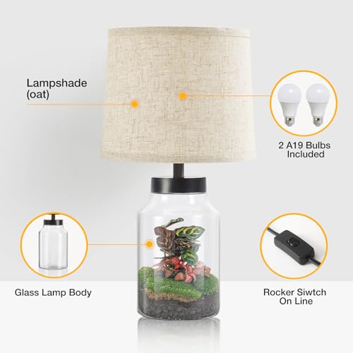 Fillable Table Lamp, Table Lamp with Clear Glass Fillable Modern Table Lamp with Black Square lampshade Beside Lamp for Living Room Bedrooms Office Bulbs Included(Black Square)