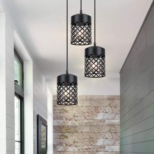 Lighting Farmhouse Black Pendant Lights Kitchen Island, Single Mini Pendant Light Metal Cage Adjustable Hanging Light Fixtures for Kitchen Island Dining Room Bar XB-P328-MB