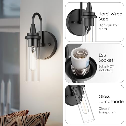 Black Wall Sconces Set of Two, Sconces Wall Lighting Hardwired Wall Sconce Indoor Wall Light for Living Room Hallway (Exclude Bulb)