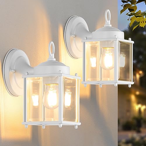 Outdoor Wall Lantern, Exterior Waterproof Wall Sconce Light Fixtures, Black Front Door Wall Lighting with Clear Beveled Glass Shade, 2 Pack