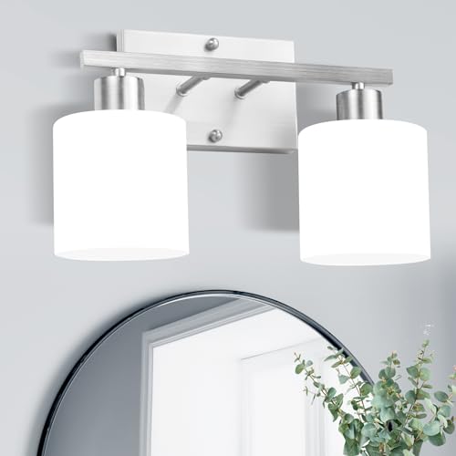 Black Bathroom Lighting Fixtures Over Mirror, Modern 2-Light Vanity Lights Fixtures, Rustproof Wall Sconces Light for Bedroom, Hallway, Milky White Glass Shades, E26 Base, Bulbs Not Included