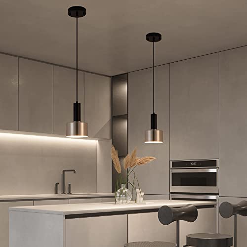 Modern Mini Pendant Light with 4W LED Bulb, One-Light Adjustable Metal Pendant Lighting Fixture for Kitchen Island Cafe Bar, Gold