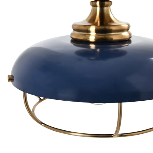 Caged Dome Metal Semi-Flush Mount Ceiling Light, Brushed Brass and Navy Blue