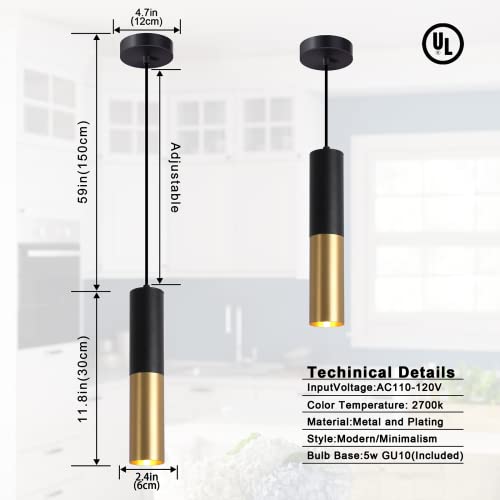 Modern Pendant Light Fixture for Kitchen Island,1-Light Black Gold Pendant Lighting Ceiling Hanging Light Cord Adjustable for Living Room Bedroom Bar (1 Pack)