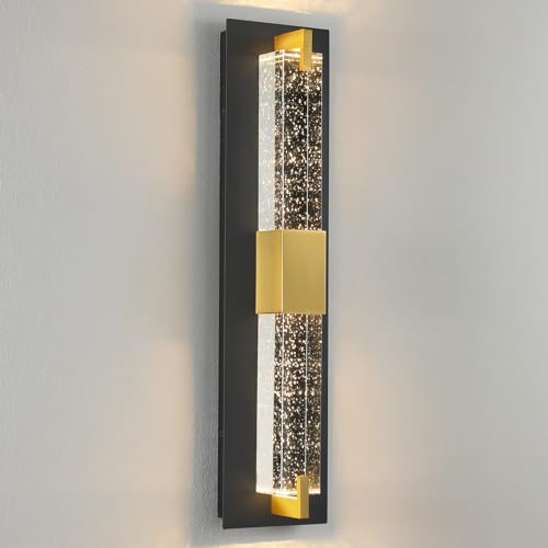 LED Wall Sconce Light: 19 Inch Black Modern Sconces Wall Lighting 3000K Dimmable Crystal Wall Lamps Indoor Bathroom Sconce Wall Mount Light Fixtures for Living Room/Bedroom/Hallway