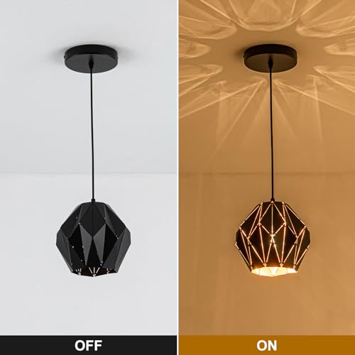 Industrial Black Pendant Light Fixture, Metal Pendant Lighting Chandelier with Geometric Diamond Shade Ceiling Vintage Pendant Lamp for Kitchen Island Dining Living Room Bedroom 1- Light