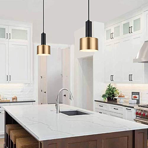 Modern Mini Pendant Light with 4W LED Bulb, One-Light Adjustable Metal Pendant Lighting Fixture for Kitchen Island Cafe Bar, Gold