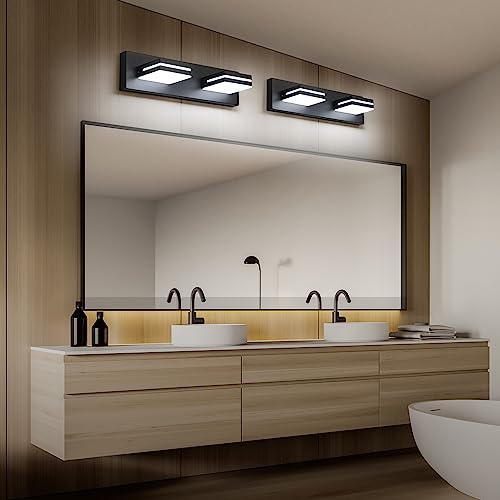 LED Modern Bathroom Vanity Light Fixtures (3-Light, 24-Inch), Matte Black Modern Acrylic Bathroom Wall Lighting Fixtures Over Mirror (Cool White 6000K)