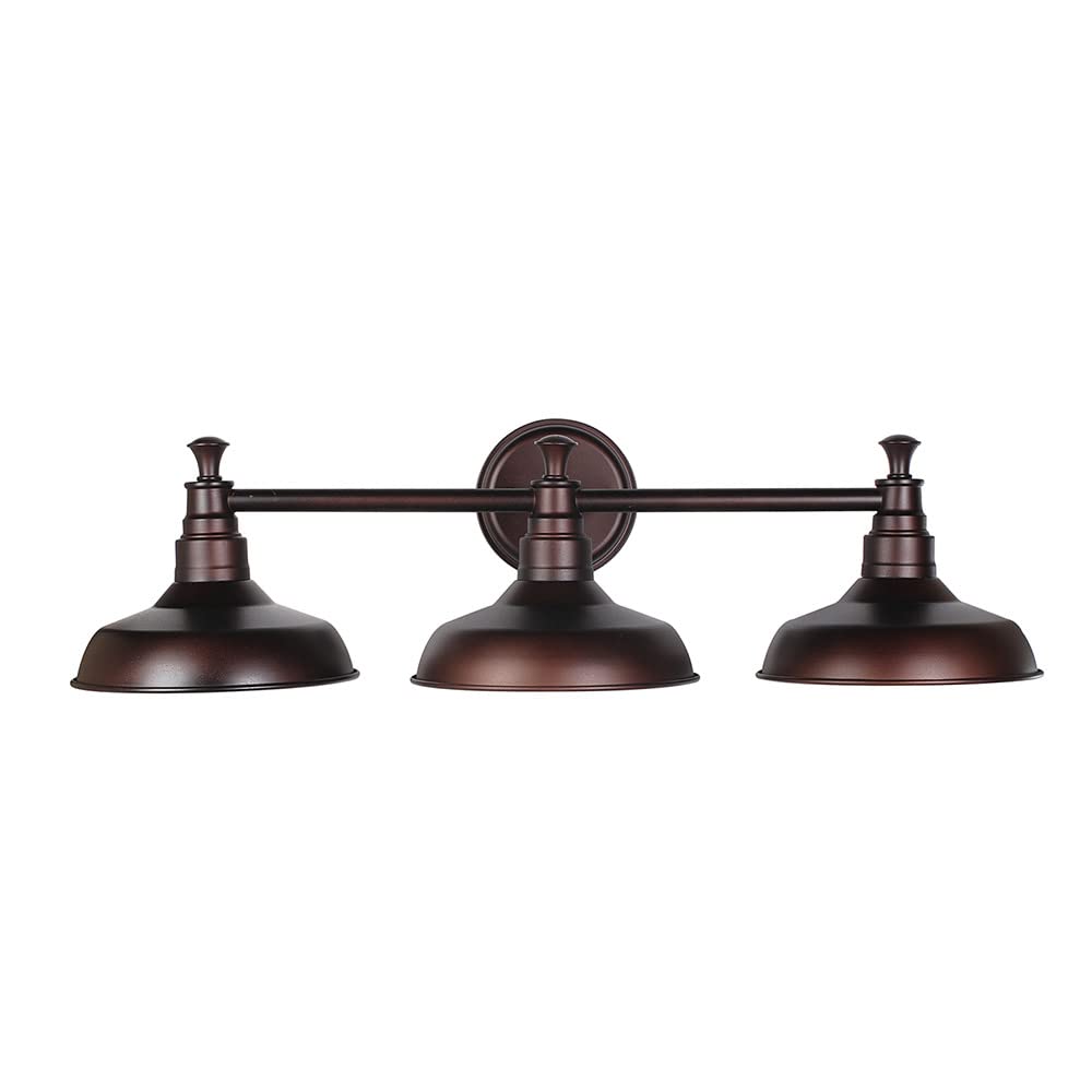 Industrial Farmhouse 3-Light Indoor Bathroom Vanity Light with Metal Shades for Over the Mirror, Galvanized Paint