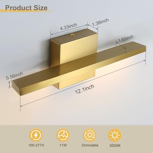 Gold Bathroom Light Fixtures Over Mirror, 20 Inch Brushed Brass Bathroom Vanity Light, LED Modern Wall Sconce 3000K Bar Vanity Lights for Bathroom Mirror Cabinets Bedroom