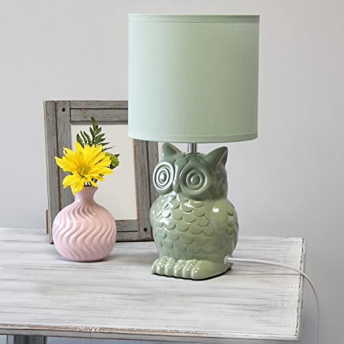 12.8" Tall Contemporary Ceramic Owl Bedside Table Desk Lamp w Matching Fabric Shade for Decor, Bedroom, Nightstand, Living Room, Entryway, Kids' Room, Nursery, Sage Green