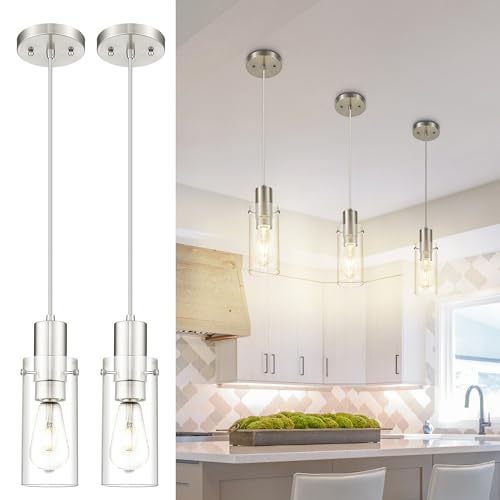 Emak Gold Pendant Light Fixtures, 3-Light Pendant Lights with Clear Glass Shade, Modern Farmhouse Hanging Lights for Kitchen Island, Dining Room, Bathroom, Bedroom, PL120-GD-CL