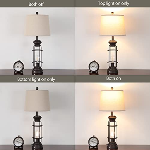 Farmhouse Table Lamp Set of 2 with USB Charging Ports, Tall Table Lamp for Living Room,3-Way Dimmable Lamps for Bedroom, Rustic Bedside Lamp, Industrial Nightstand Lamps,Bulbs Included