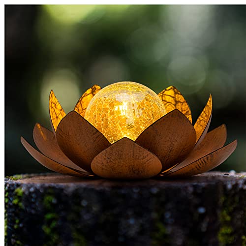 Solar Light Outdoor Waterproof Garden Light Metal Glass Decorative LED Lotus Flower Table Lamp