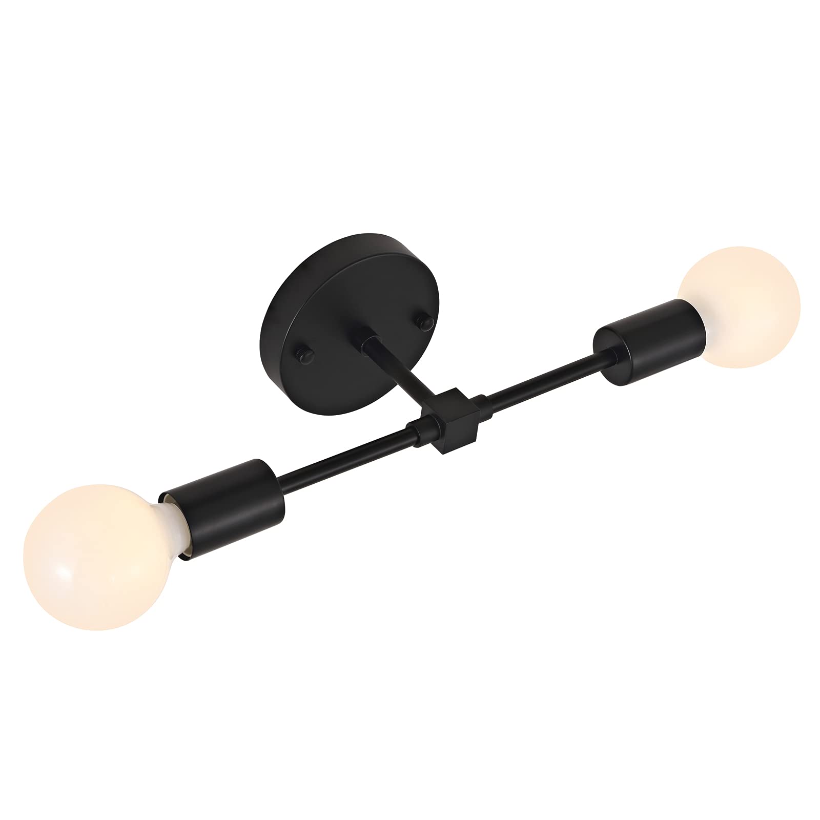 2-Lights Matte Black Bathroom Vanity Wall Sconce Modern Industrial Wall Lamp Pole Wall Mount Lighting Fixture（Black Color）