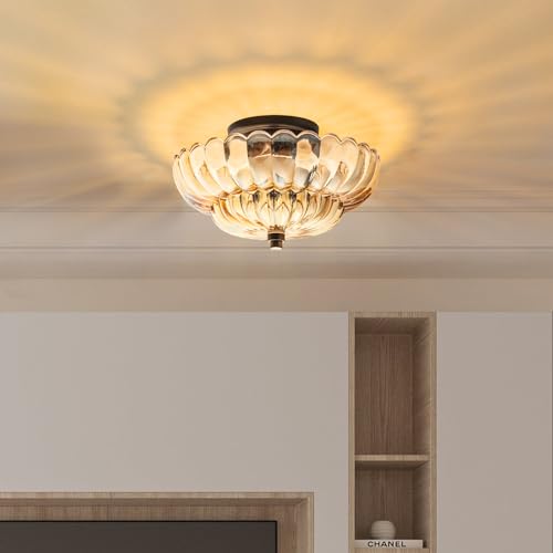 Ceiling Lights Semi Flush Mount Ceiling Light, Brown Glass Chandeliers, Black Base Modern Lighting, Light Fixture Suitable for Living Room Kitchen Bedroom Hallway... Bulb Not Included