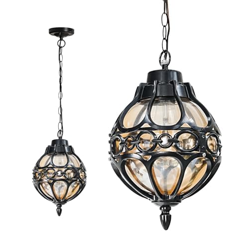 Large Globe Outdoor Pendant Light for Porch Patio Doorway Foyer, Sphere Aluminum Waterproof Outside Hanging Lantern Light, Adjustable Chain Soccer Ball Exterior Chandelier Light(1 Pack)