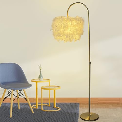 Floor Lamp White Natural Ostrich Unique Bedside Floor Lamps with Foot Switch Modern Gold Luxury LED Bulbs Resin Standing Light for Bedrooms Dining Room Living Room Kitchen 35 Pieces