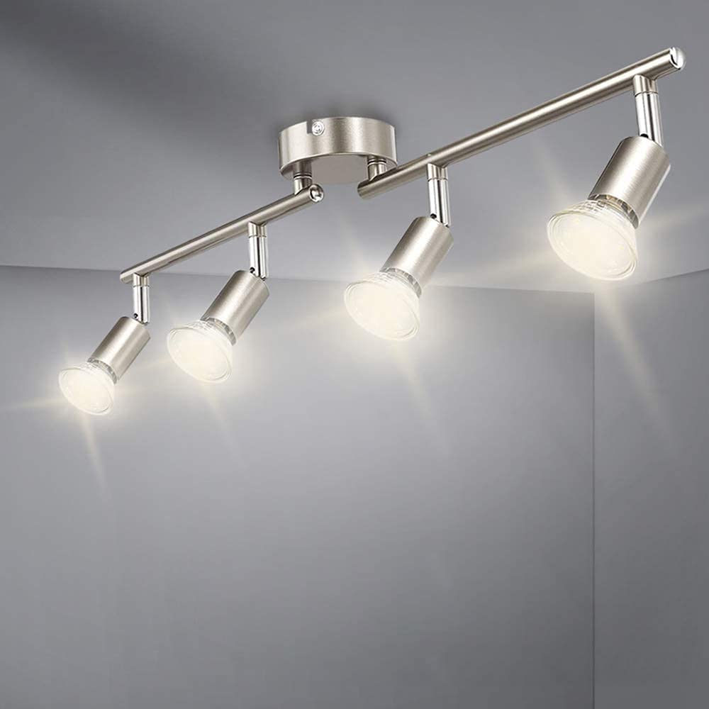 4 Light Track Lighting Kit, Flush Mount Wall or Ceiling Spot Lights Fixtures, Flexibly Adjustable Decorative Accent Lamp for Kitchen, Living Room, Bedroom, Hallway GU10 Bulbs Included