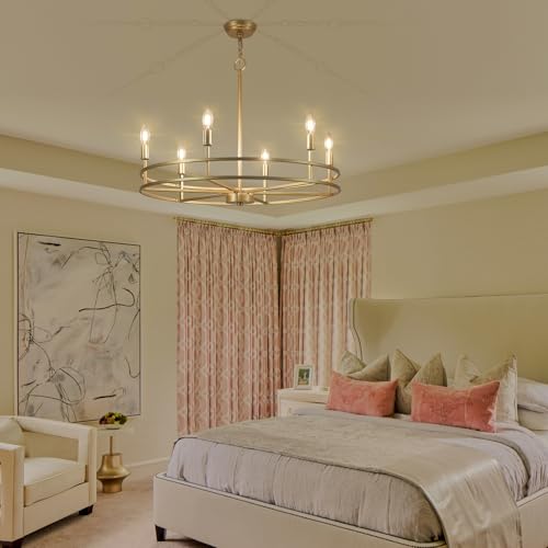 Gold Chandelier 9-Light Dining Room Chandelier Over Table Master Bedroom Chandelier Lighting Round Living Room Chandelier Light Fixture for Foyer, Bathroom, Solid Metal,35in