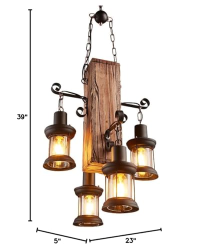 Rustic Chandelier Farmhouse Rustic Light Fixtures for Dining Room Kitchen Island, Industrial Wooden Hanging Lights Ceiling Light Fixture for Game Room Bar Coffee Pool Table (8-Light)