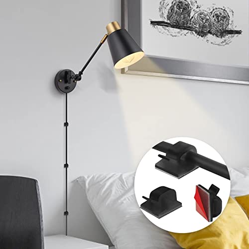 Dimmable Wall Lamp with Plug in Cord, ENCOMLI Plug in Wall Sconces Set of Two, Swing Arm Sconces Wall Lighting with On Off Switch, Metal Black Brass Industrial Wall Sconce Plug in Wall Light, E26 Base