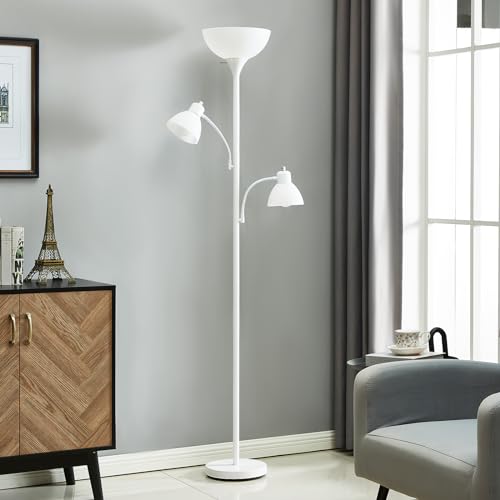 Floor Lamps for Living Room, 72" Tall Standing Lamps, Torchiere Lamp with 8W Adjustable Reading Lights, Modern Bright Floor Lamp for Bedroom, Office, Dresser, Gold&White, Bulbs Included