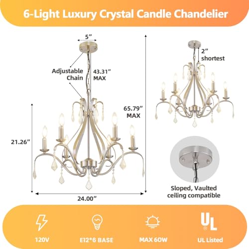 Gold Chandelier Light Fixtures Farmhouse: Modern Chandeliers for Dining Room, 8-Light Gold Crystal Chandelier, Foyer Chandeliers for High Ceilings, for Entryway,kitchen,Bedroom,Living Room,Staircase