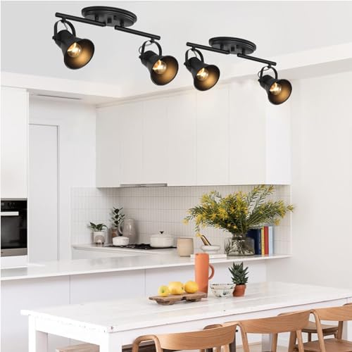 3-Light Track Lighting Kit,Black Semi Flush Mount Ceiling Light with 3 Rotatable Light Heads,Industrial Accent Lighting for Livingroom,Bathroom,Hallway,Art Wall,Bathroom,Kitchen.(3-Light)