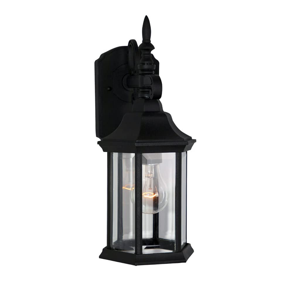 Outdoor Light Fixture, 14 Inch Exterior Wall Mount Lantern Sconce, Clear Glass Porch Lights for Front Door, Patio, and House Garage, Black, 2961-BK