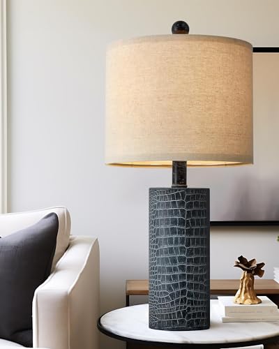 20.5" Farmhouse Lamp Single Resin Table Lamps for Living Room Bedroom Entryway Table Office Dorm Boho Nightstand Small Table Lamp Industrial End Side Table Lamps Gray