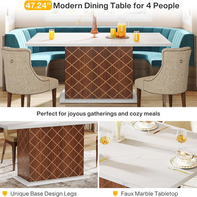 Torino Rectangular Dining Table for 4, Rectangular Dinner Table with Faux Marble Top