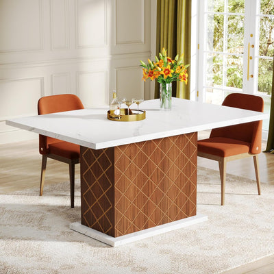 Mesa de comedor rectangular Torino para 4 personas, mesa de comedor rectangular con tapa de mármol sintético